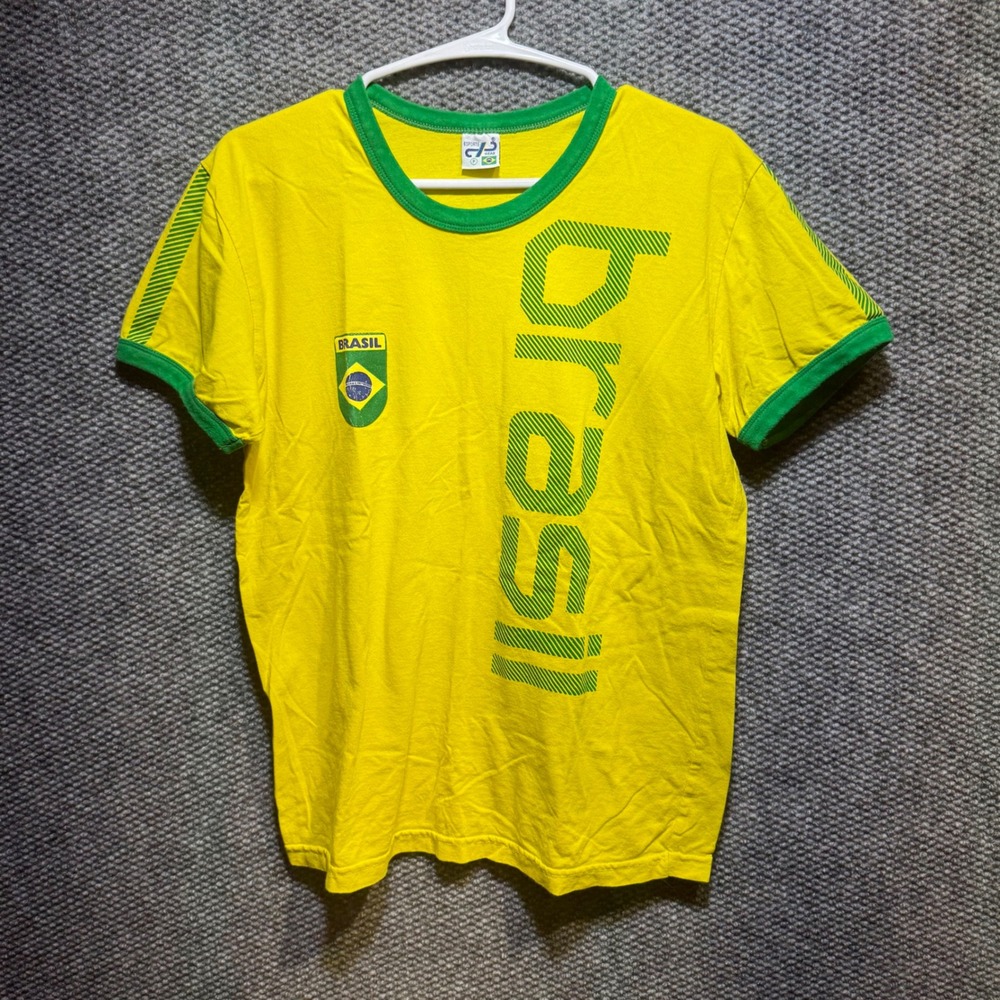 Esporte Wear Brazil Ringer Tee Yellow Green Graphic Soccer T-Shirt Womens Small